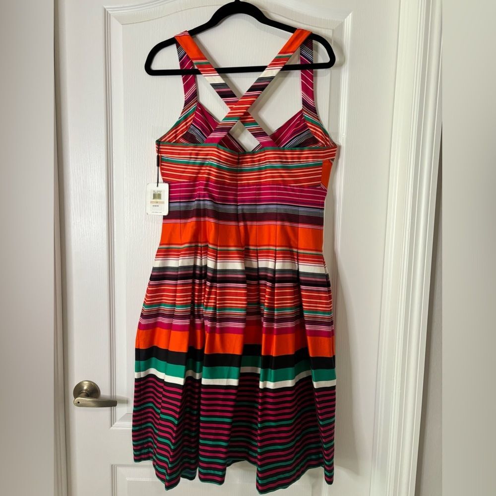 Calvin Klein Rainbow Striped V Neck Criss Cross Dress New/ tag - Sz 12 - Picture 5 of 7